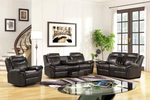 Dark Brown 3-Piece Living Room Set - Reclining Sofa & Chair + Stationary Loveseat