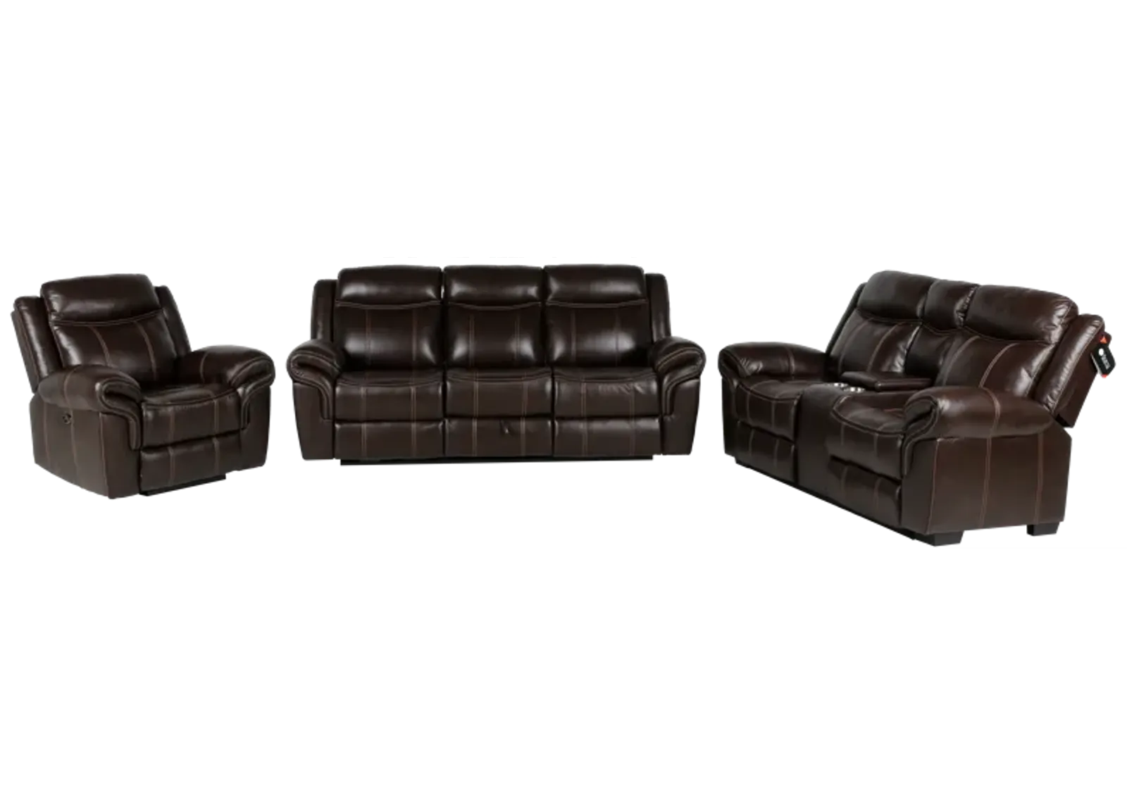 3 Piece Living Room Set: Power Reclining Sofa, Power Reclining Chair, Stationary Loveseat