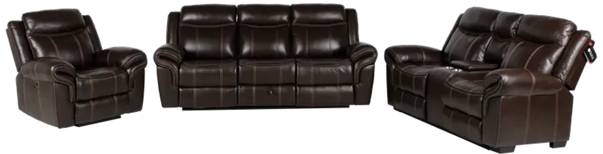 3 Piece Living Room Set: Power Reclining Sofa, Power Reclining Chair, Stationary Loveseat