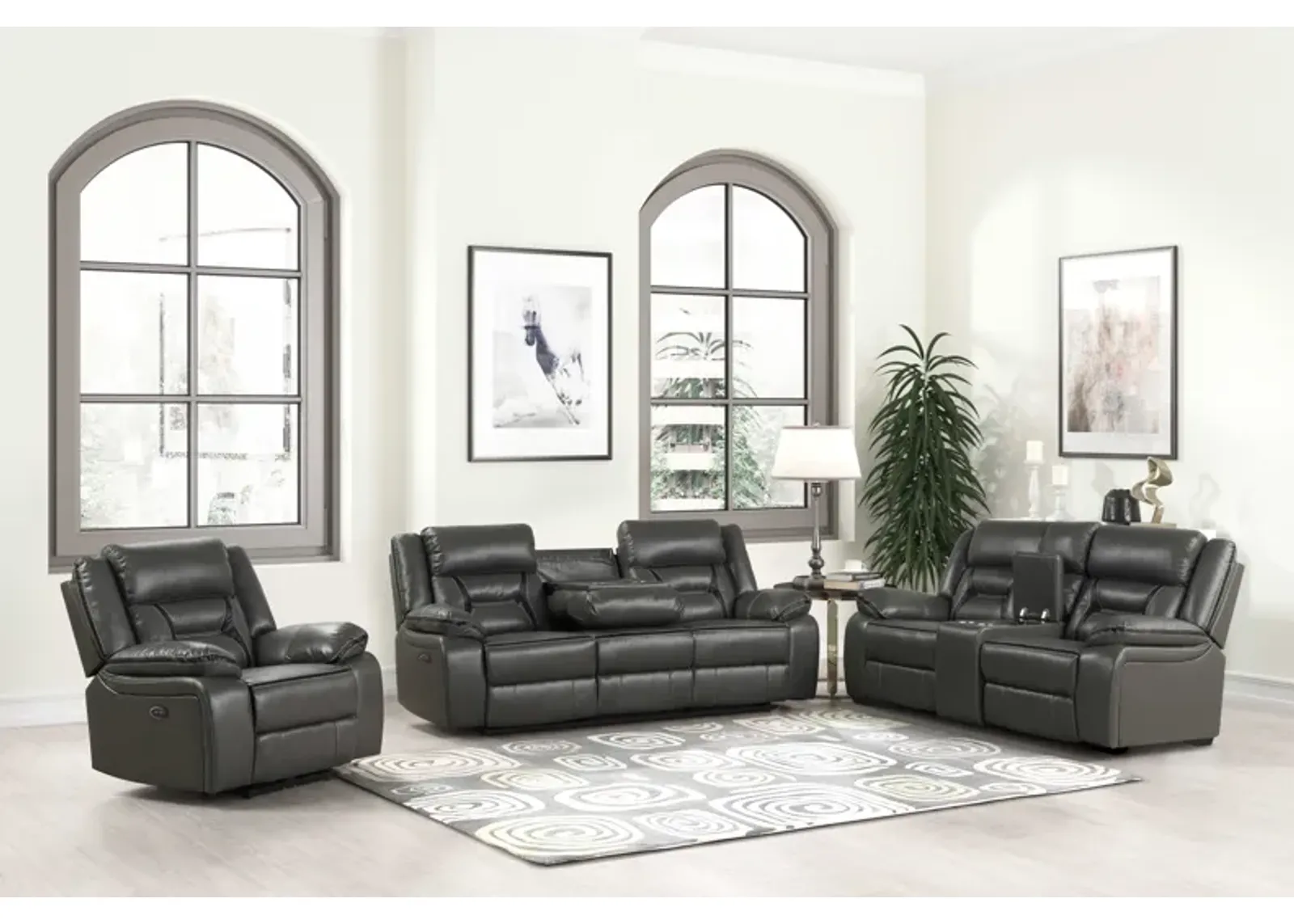 3 Piece Living Room Set: Power Reclining Sofa, Power Reclining Chair, Stationary Loveseat