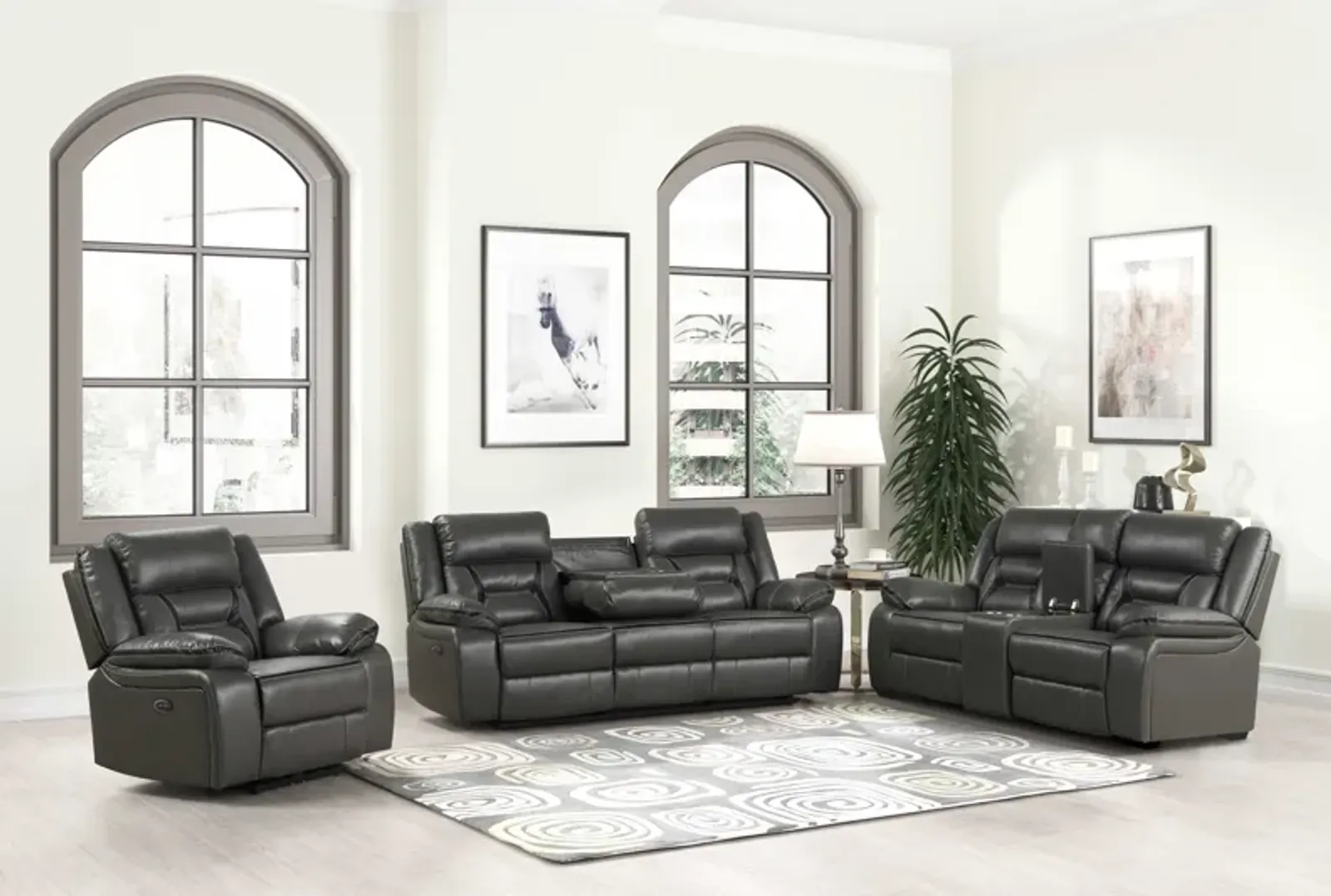 3 Piece Living Room Set: Power Reclining Sofa, Power Reclining Chair, Stationary Loveseat