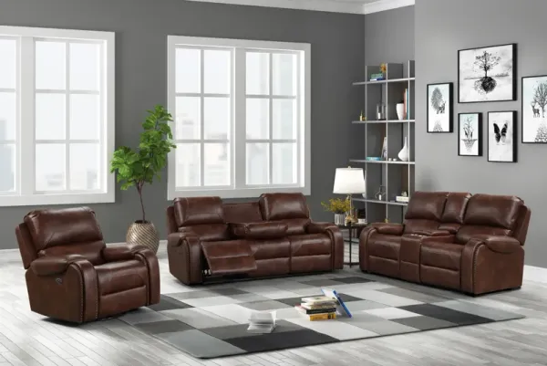 Red Brown 3-Piece Power Reclining Living Room Set with Console & USB