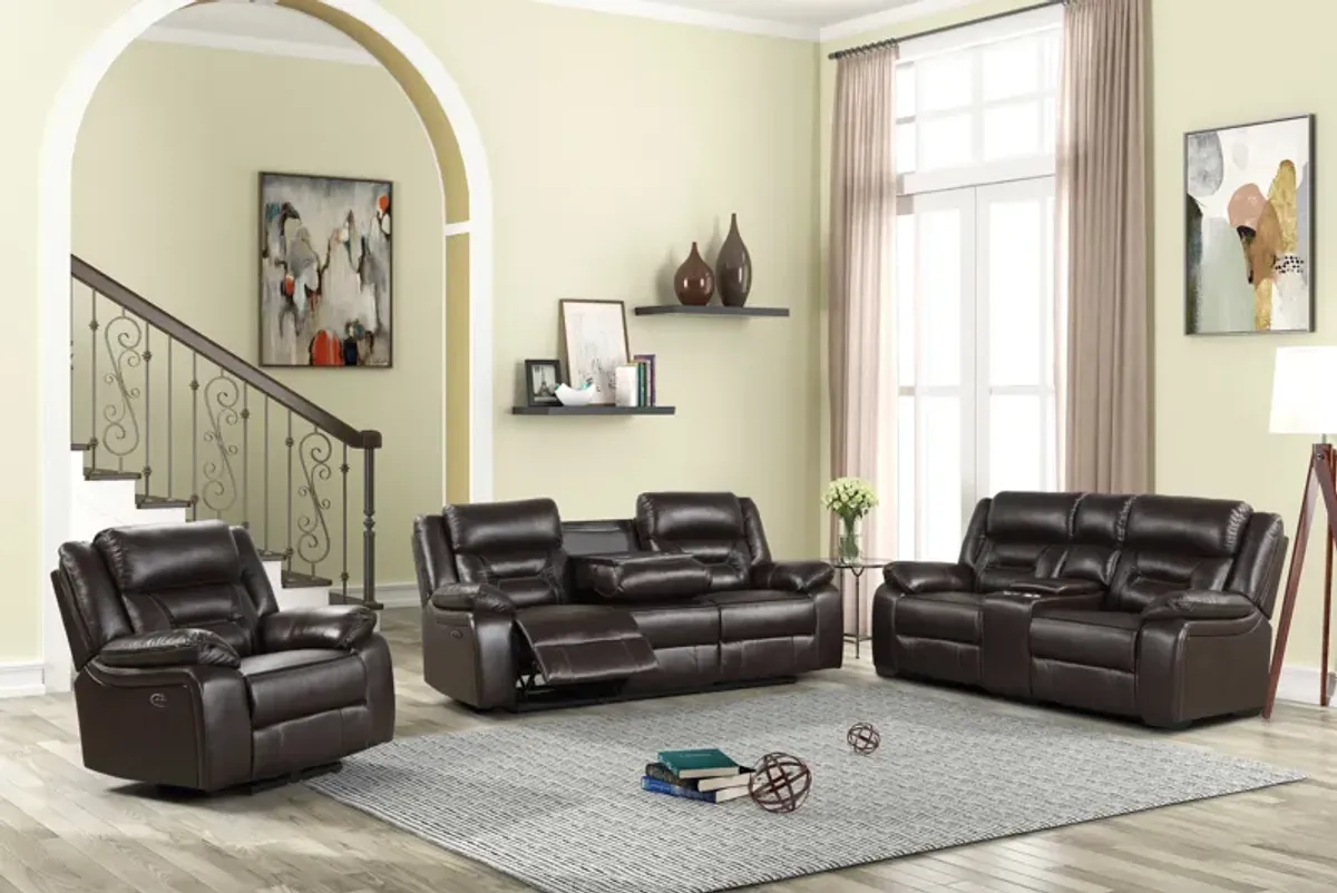 3 Piece Living Room Set: Power Reclining Sofa, Power Reclining Chair, Stationary Loveseat