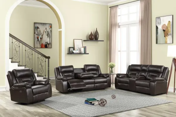 3 Piece Living Room Set: Power Reclining Sofa, Power Reclining Chair, Stationary Loveseat
