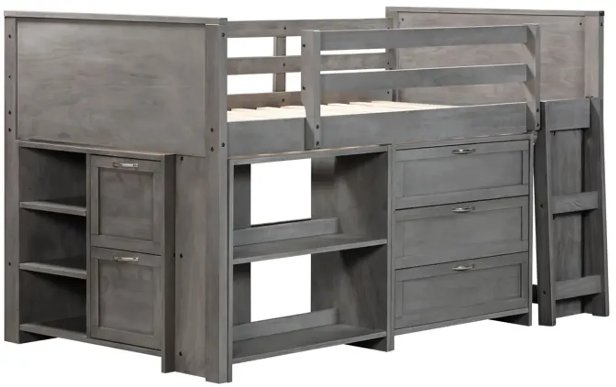 5 Piece Twin Low Loft Storage Bed Set