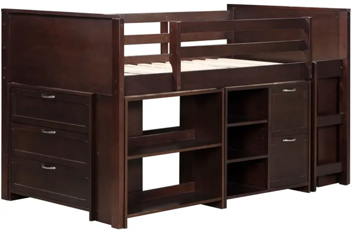 5 PIECE TWIN LOW LOFT STORAGE BED SET