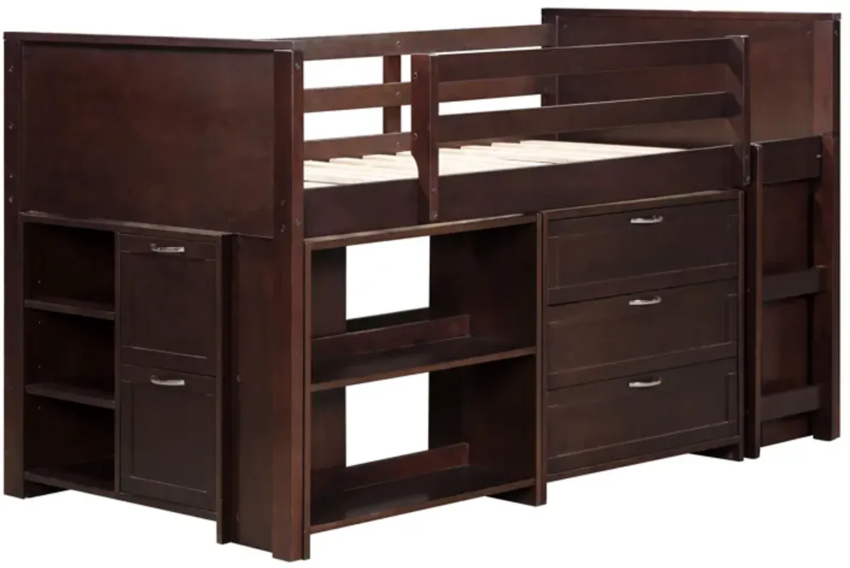 5 PIECE TWIN LOW LOFT STORAGE BED SET