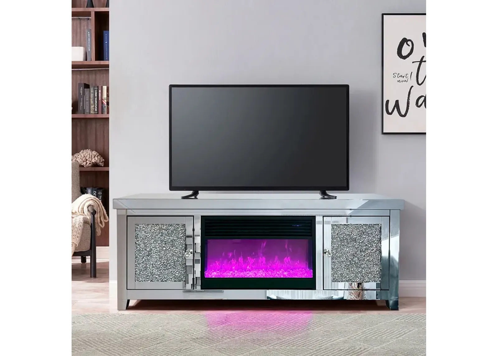 Mirrored Electric Fireplace TV Stand