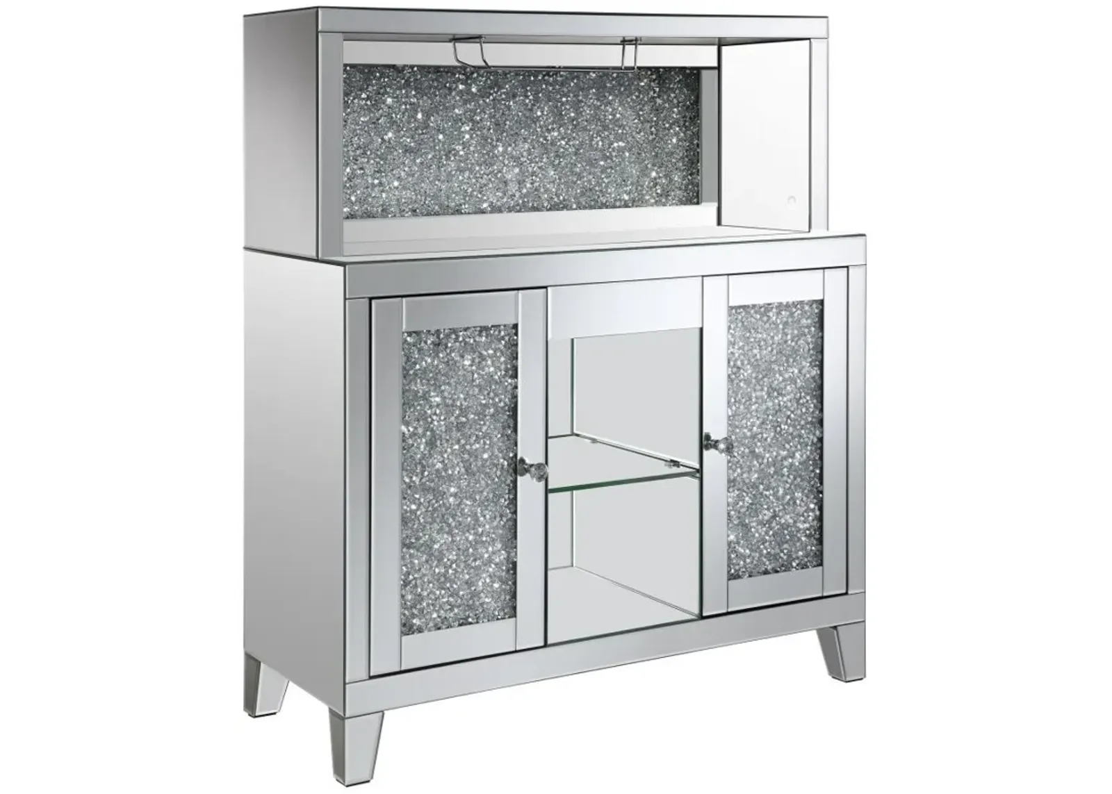 Yvaine - 2-Door Mirrored Acrylic Home Bar Wine Cabinet - Silver