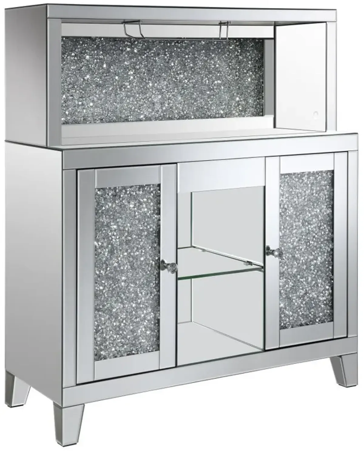 Yvaine - 2-Door Mirrored Acrylic Home Bar Wine Cabinet - Silver