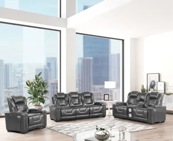 3-Piece Gray Power Reclining Living Room Set with Sofa, Console Loveseat & Recliner