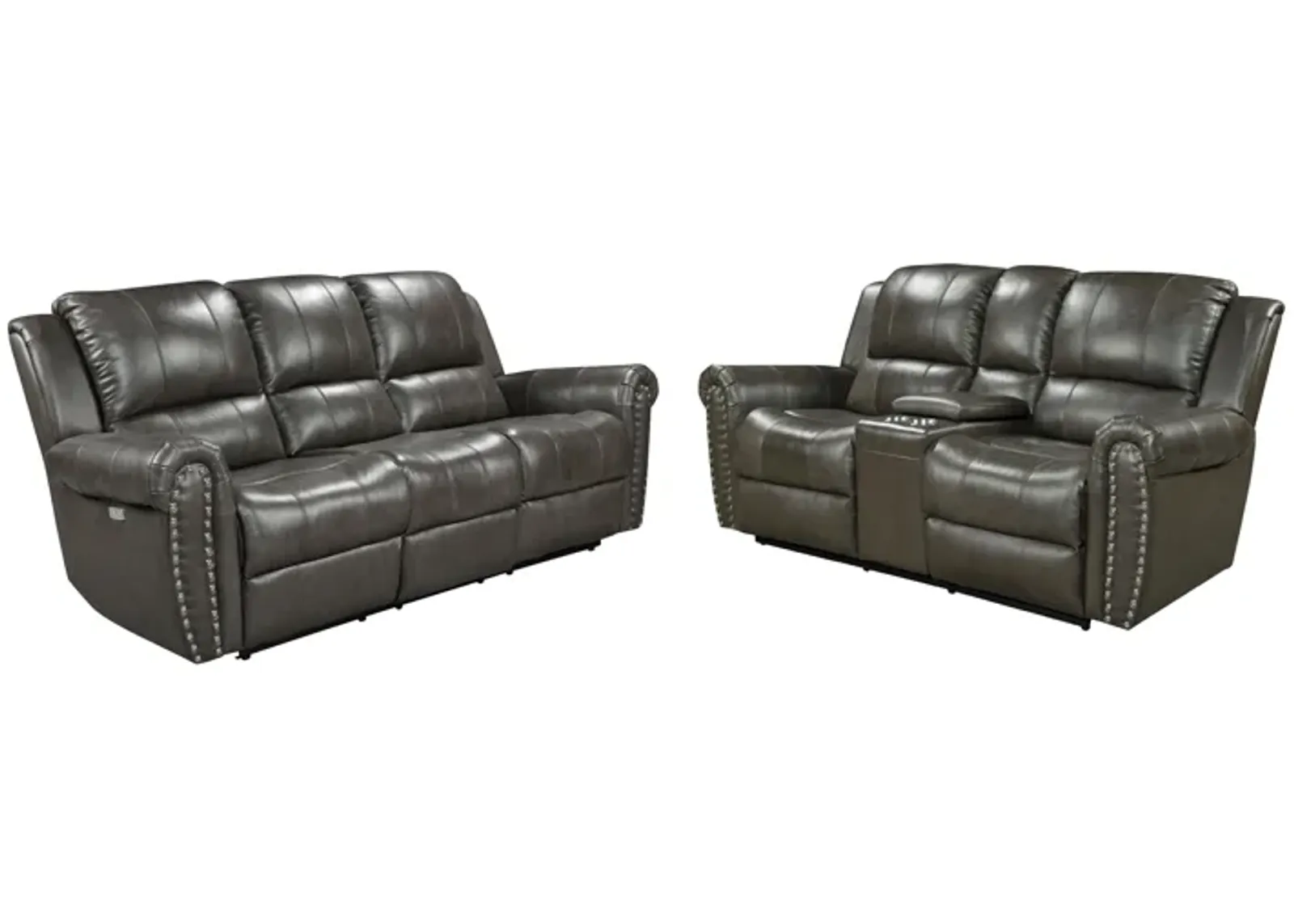 2-Piece Living Room Set: Power Reclining Sofa & Stationary Loveseat - Top Grain Leather