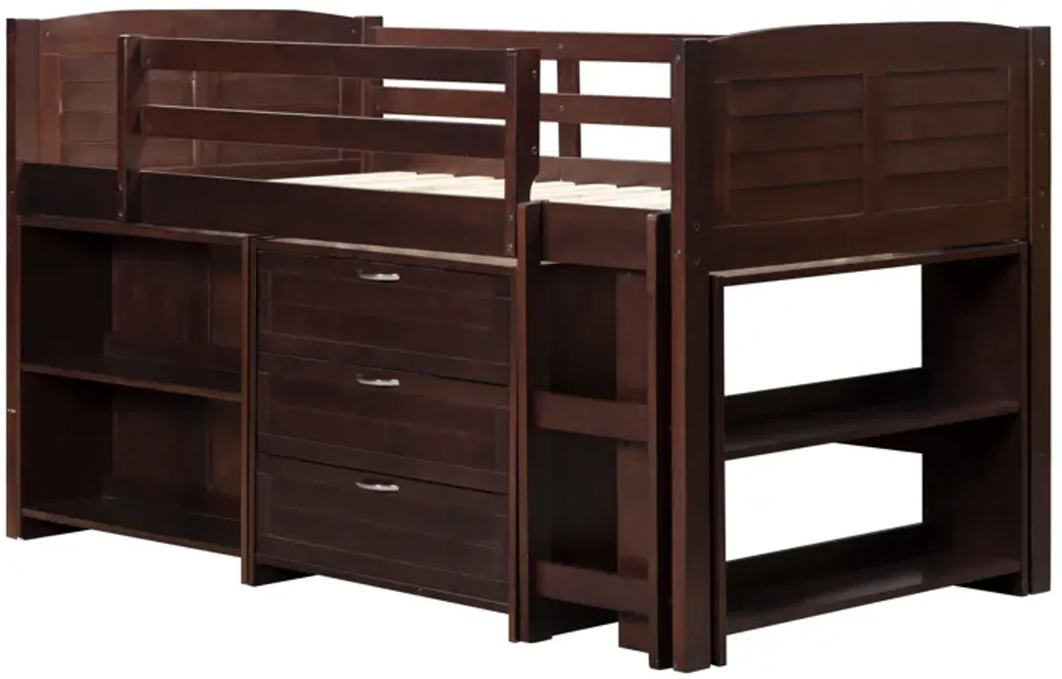 5-Piece Twin-Size Loft Storage Bed with Shelves