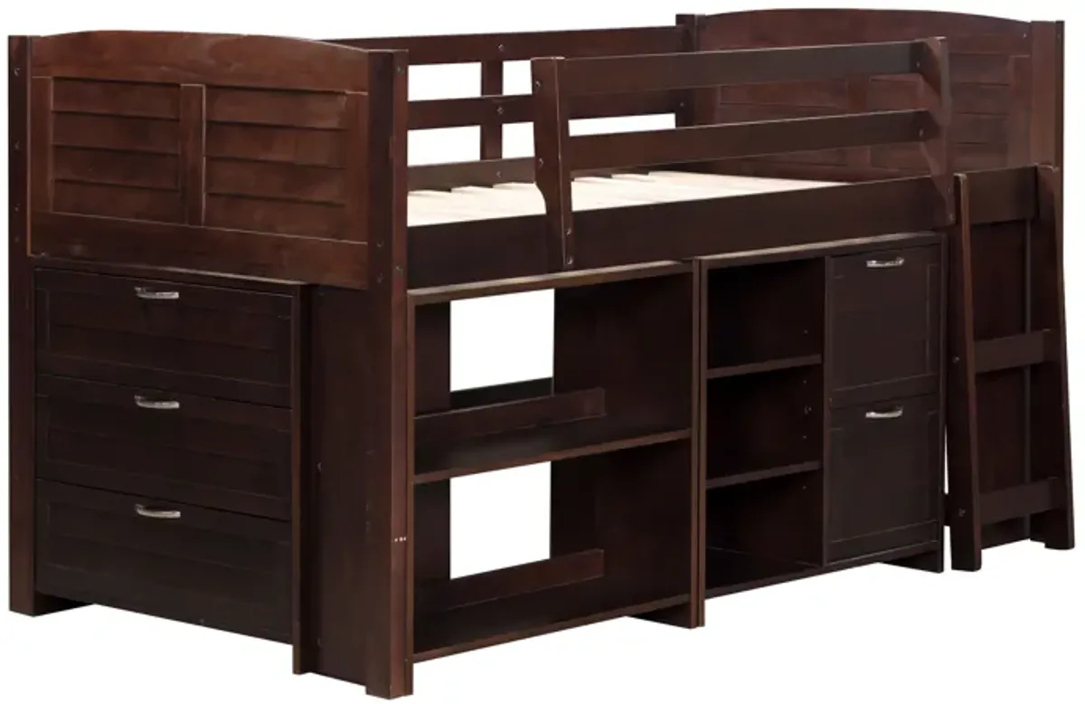 5-Piece Twin-Size Loft Storage Bed with Shelves