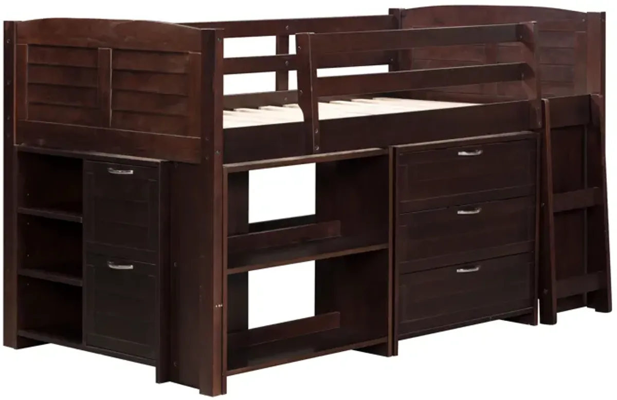 5-Piece Twin-Size Loft Storage Bed with Shelves