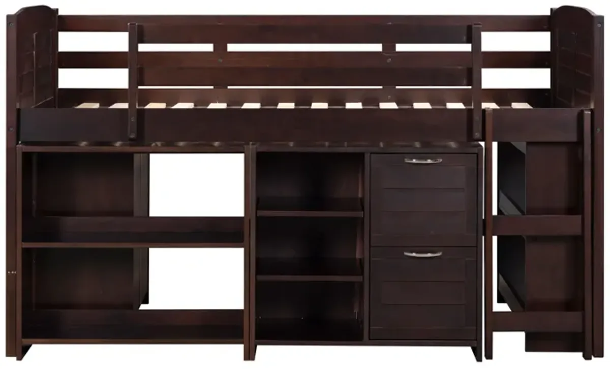 5-Piece Twin-Size Loft Storage Bed with Shelves