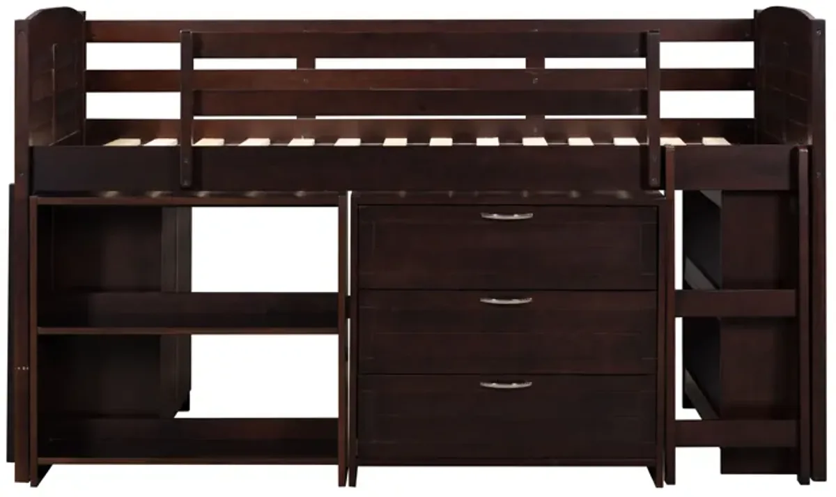 5-Piece Twin-Size Loft Storage Bed with Shelves