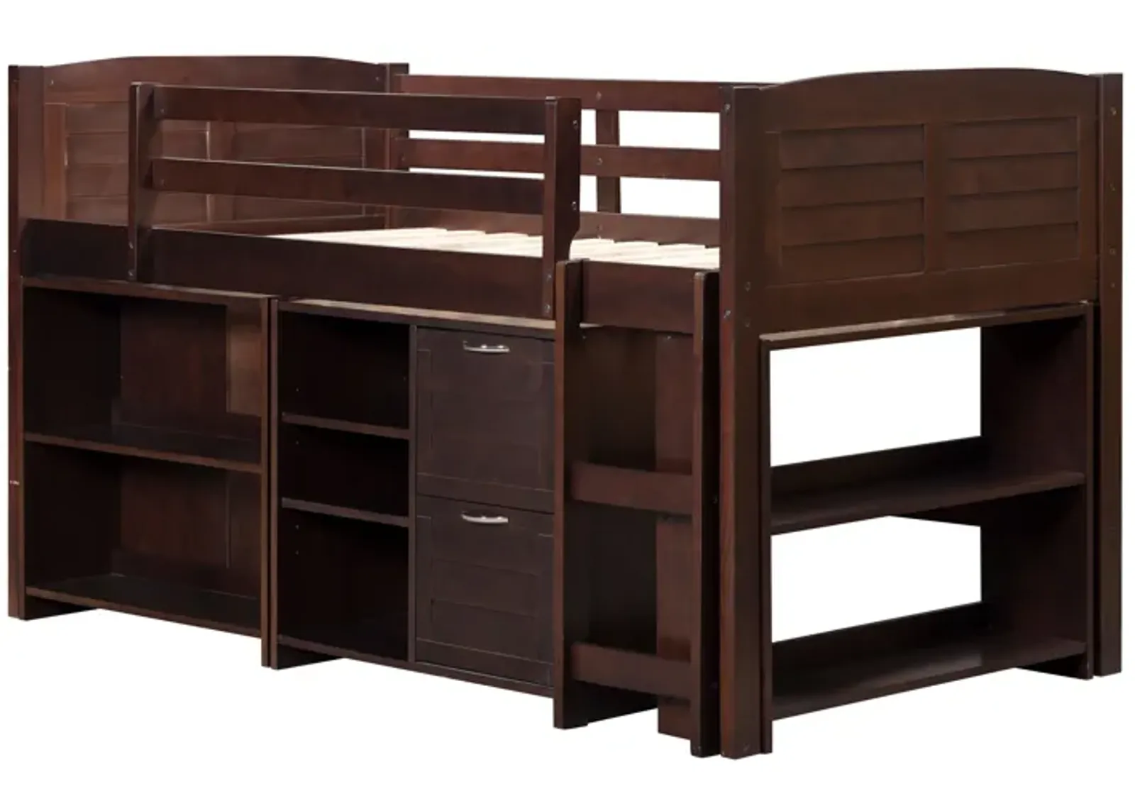 5-Piece Twin-Size Loft Storage Bed with Shelves