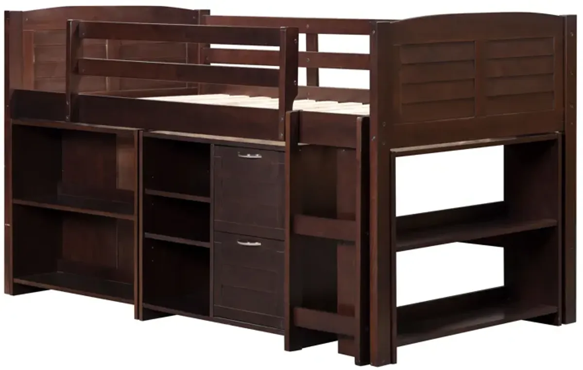 5-Piece Twin-Size Loft Storage Bed with Shelves