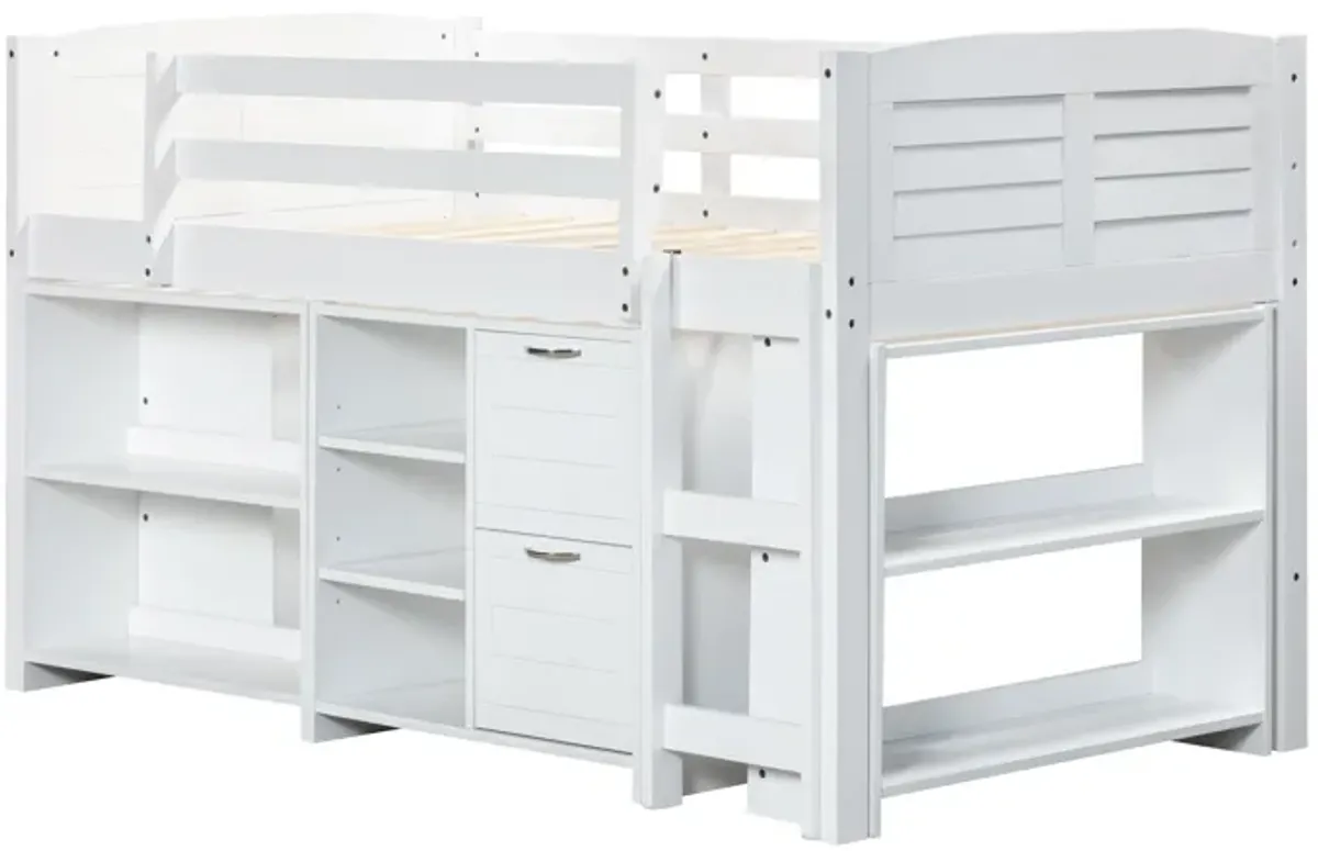 5-Piece Twin-Size Loft Storage Bed with Shelves