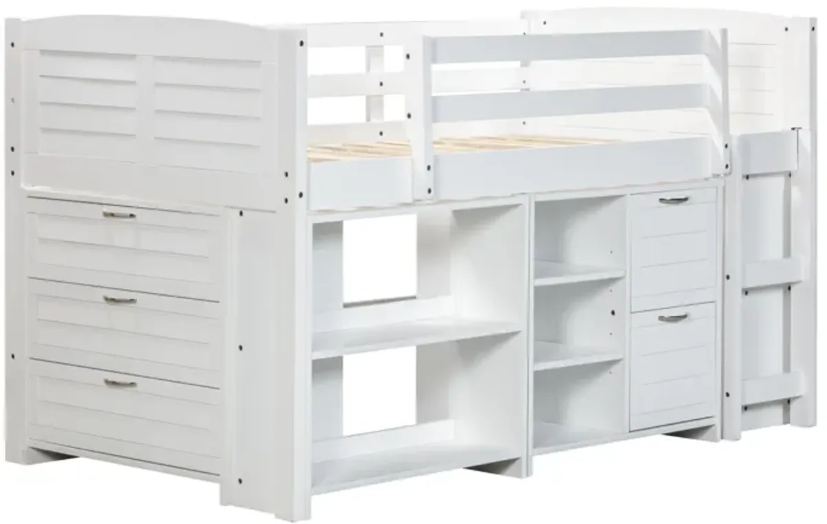 5-Piece Twin-Size Loft Storage Bed with Shelves