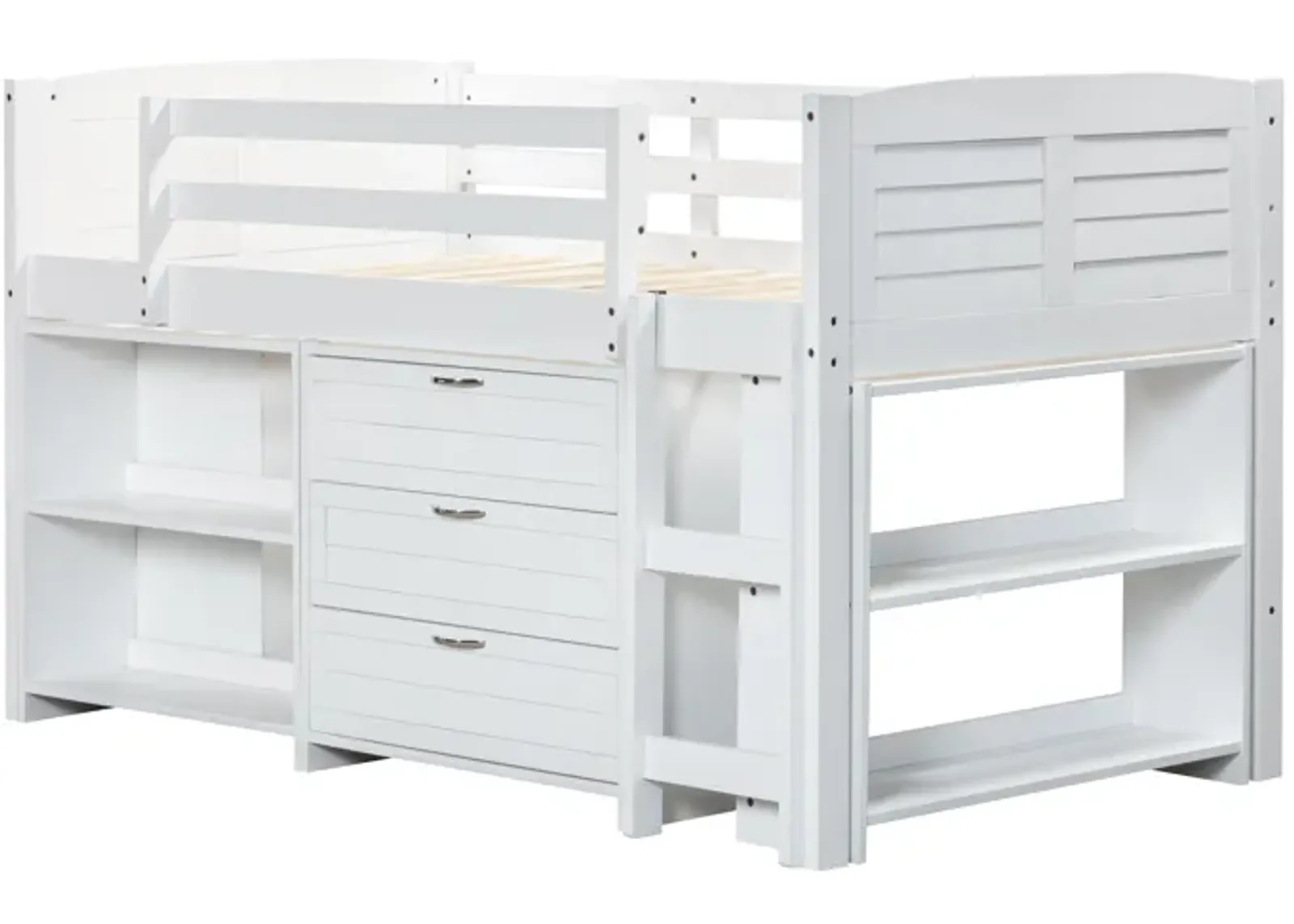 5-Piece Twin-Size Loft Storage Bed with Shelves