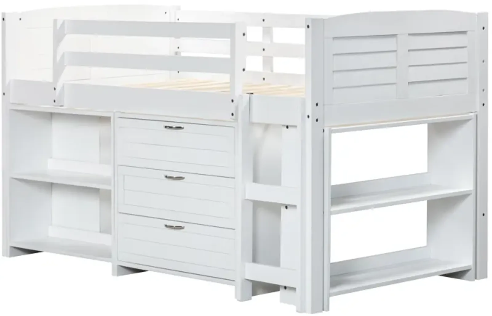 5-Piece Twin-Size Loft Storage Bed with Shelves