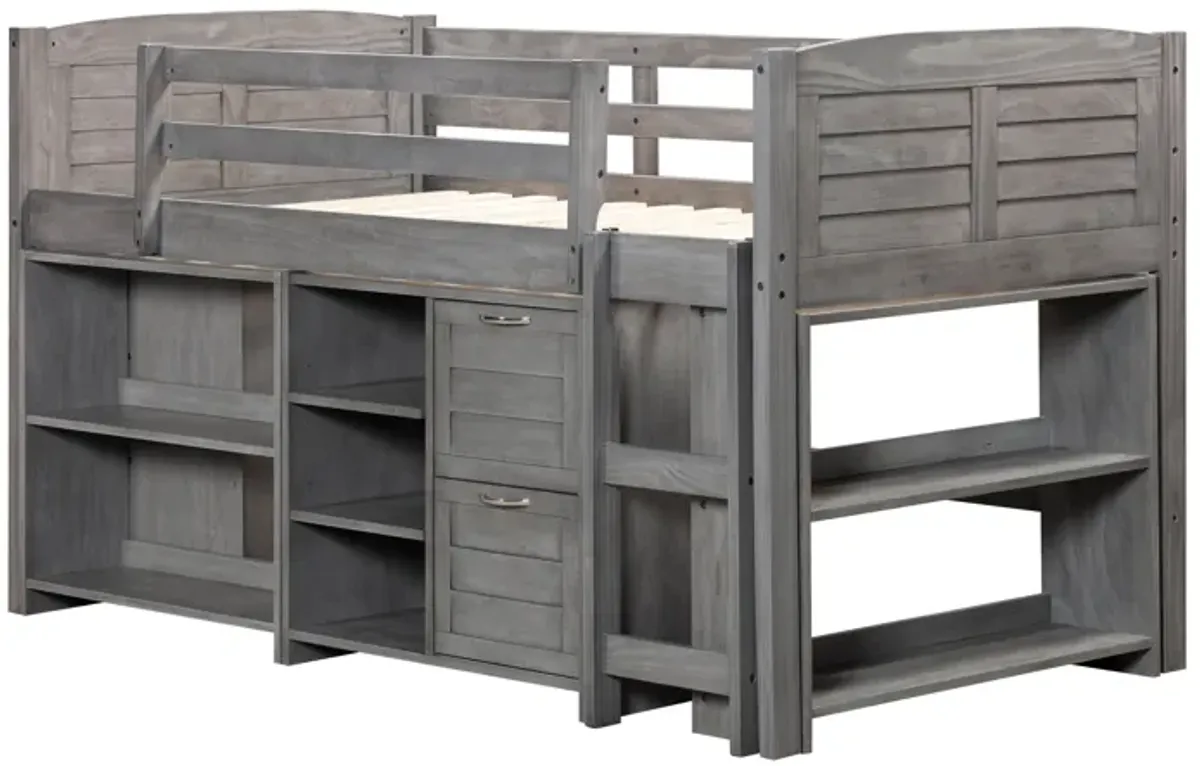 5-Piece Twin-Size Loft Storage Bed with Shelves