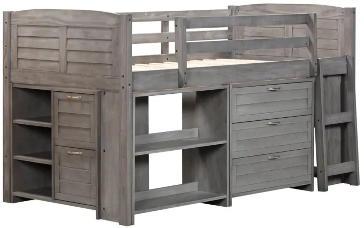 5-Piece Twin-Size Loft Storage Bed with Shelves