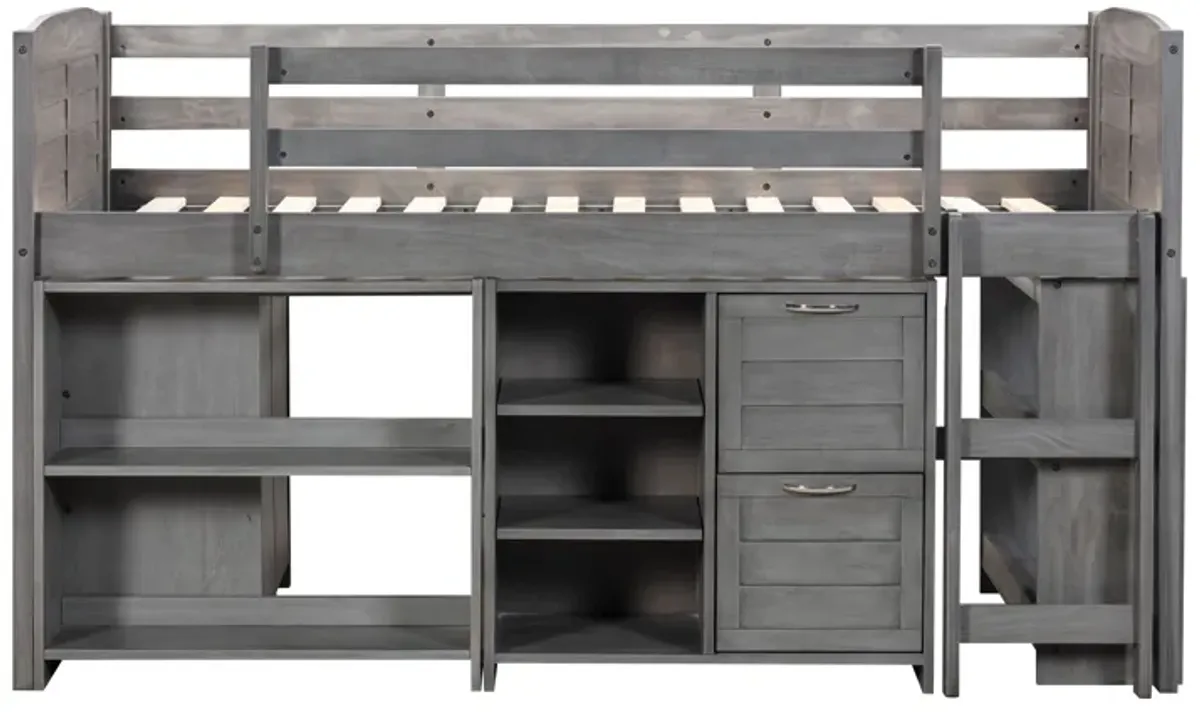 5-Piece Twin-Size Loft Storage Bed with Shelves