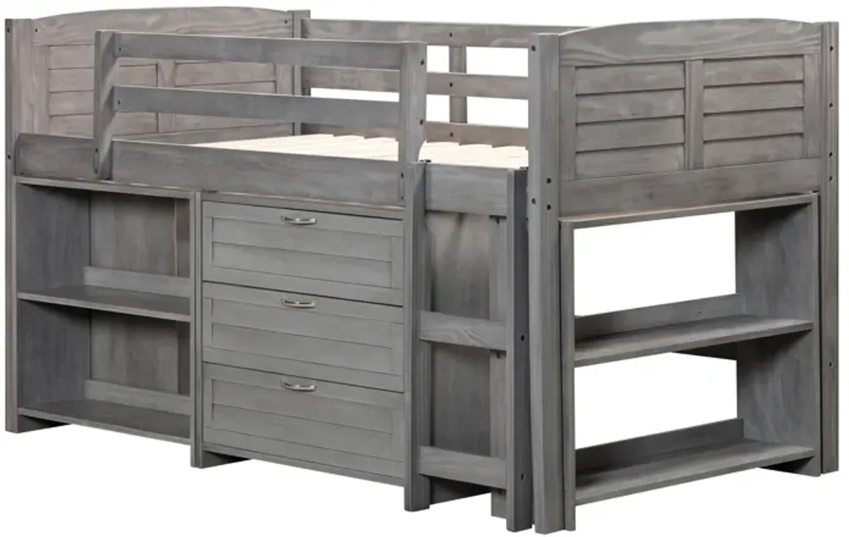 5-Piece Twin-Size Loft Storage Bed with Shelves