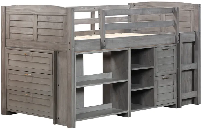 5-Piece Twin-Size Loft Storage Bed with Shelves