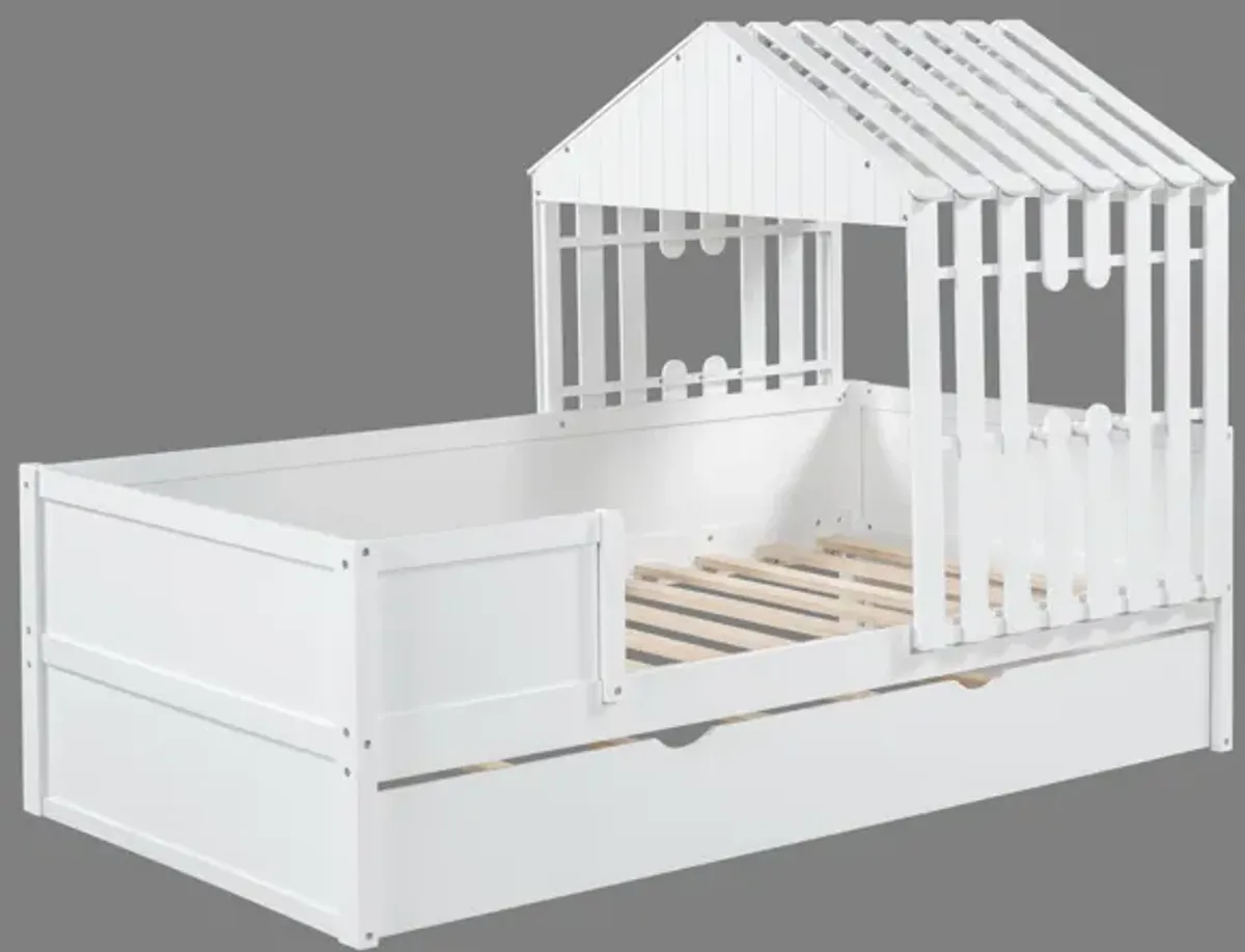 Twin Low Loft Bed with Trundle - White
