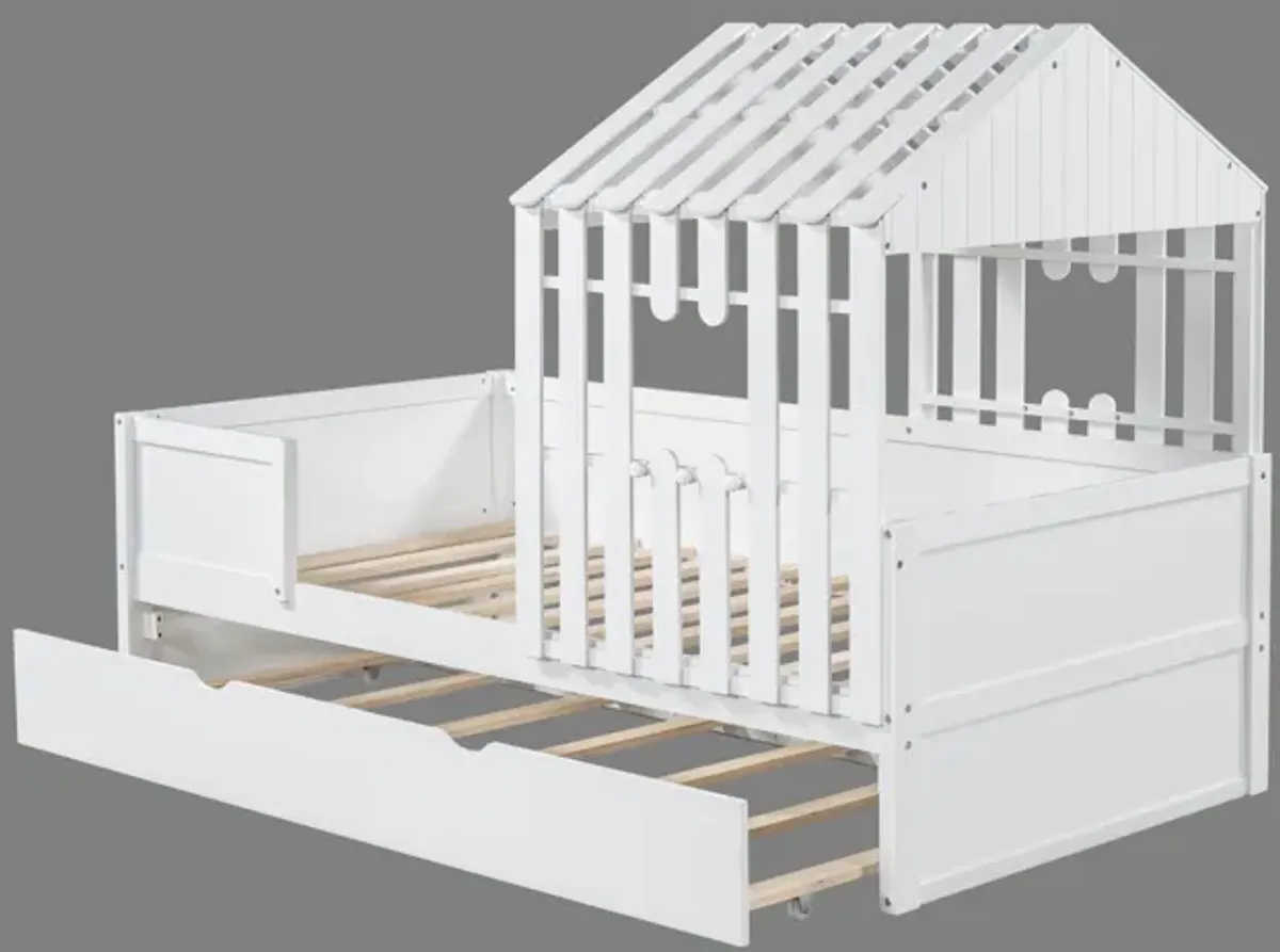Twin Low Loft Bed with Trundle - White