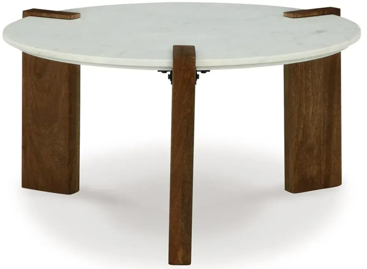 Isanti - White / Brown - Round Cocktail Table