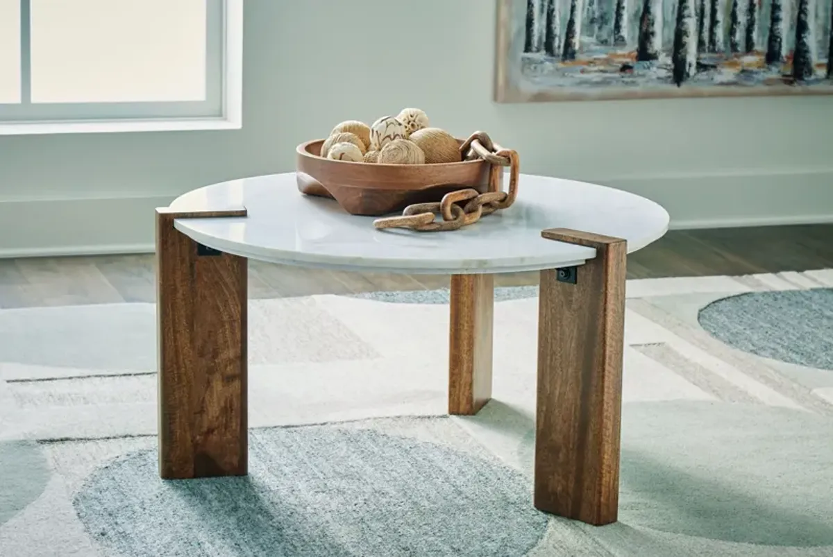 Isanti - White / Brown - Round Cocktail Table