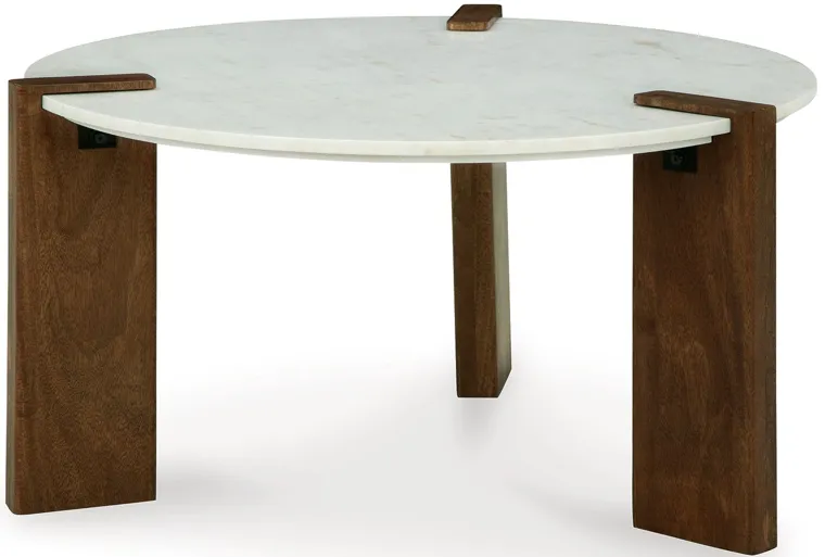 Isanti - White / Brown - Round Cocktail Table