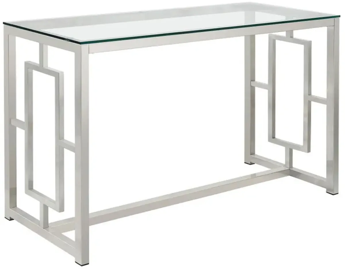 Merced - Glass Top Metal Entryway Sofa Console Table - Nickel