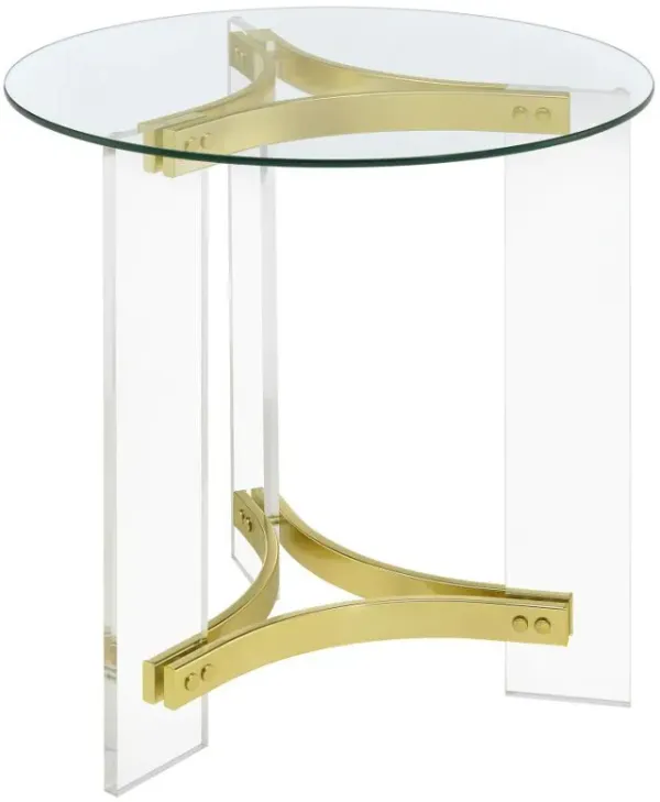 Janessa - Round Glass Top Acrylic Leg End Table - Matte Brass