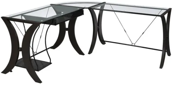 Monterey - Glass Top L-Shape Computer Desk - Cappuccino