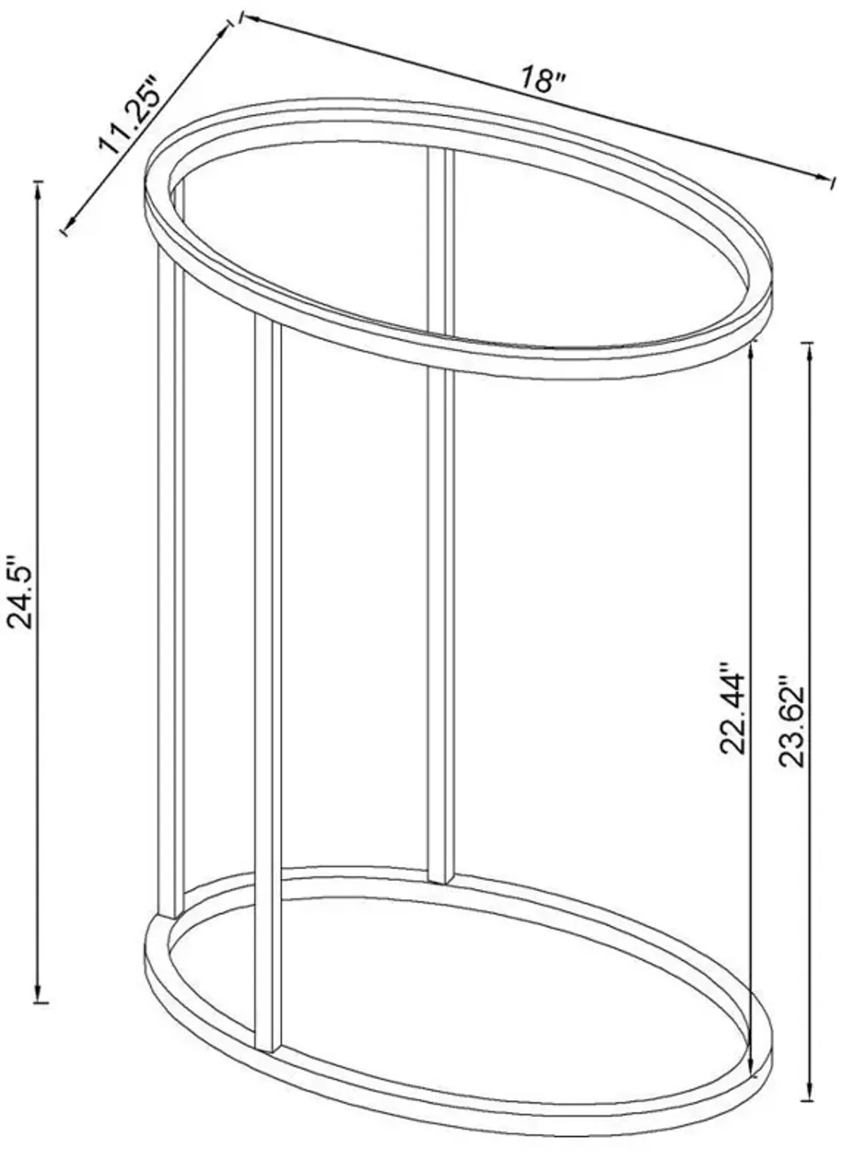 Kyle - Oval Glass Top C-Shaped Sofa Side Table - Chrome