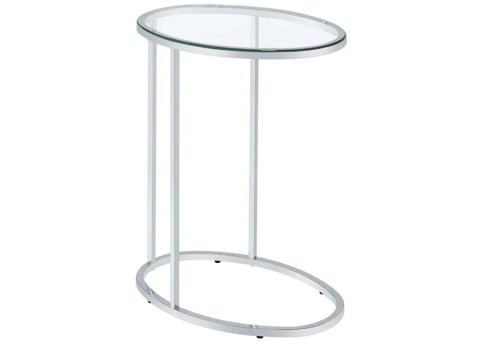 Kyle - Oval Glass Top C-Shaped Sofa Side Table - Chrome