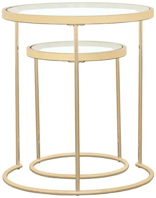 Maylin - 2 Piece Round Glass Top Nesting Table Set - Gold
