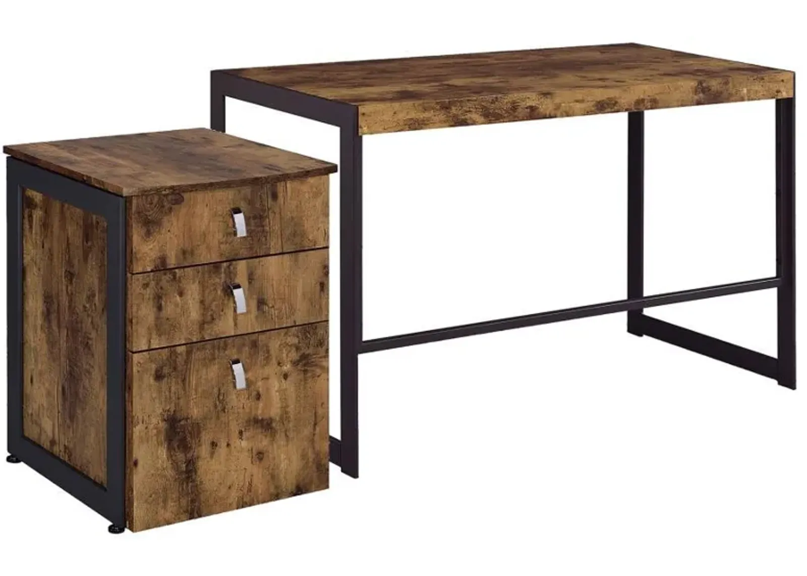 Estrella - 2 Piece Office Desk File Cabinet Set - Rustic Nutmeg