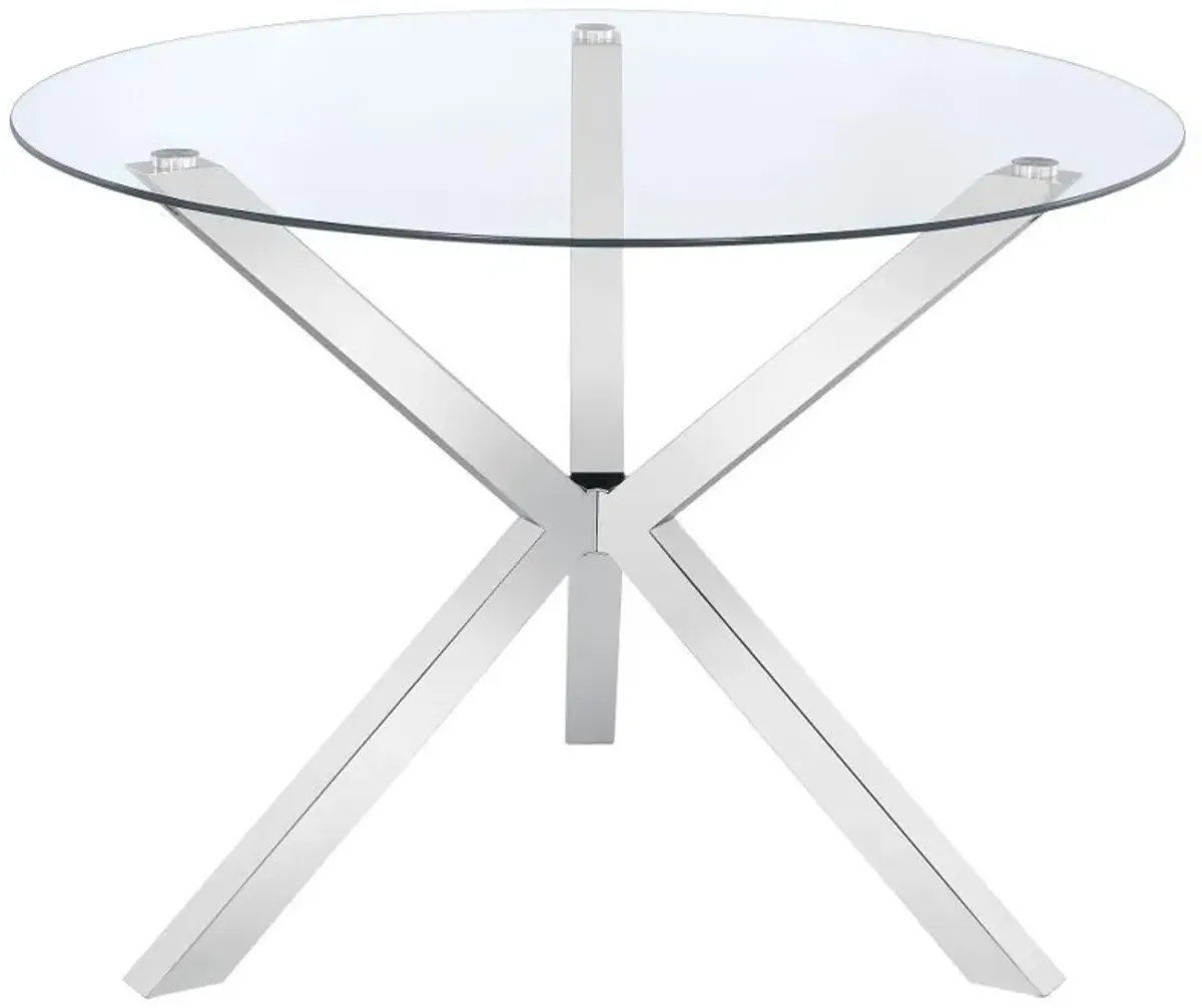 Vance - Round Glass Top Asterisk Dining Table - Chrome