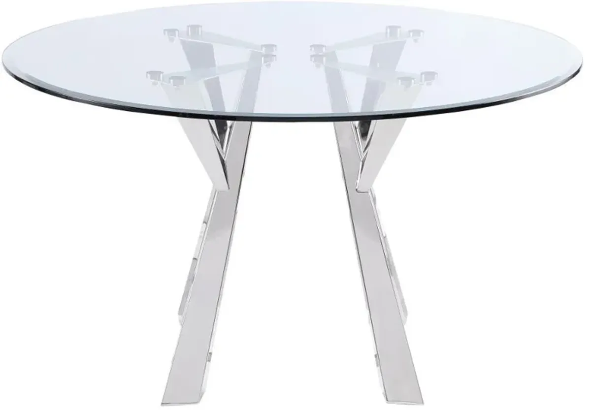 Alaia - Round Clear Glass Top Dining Table - Chrome