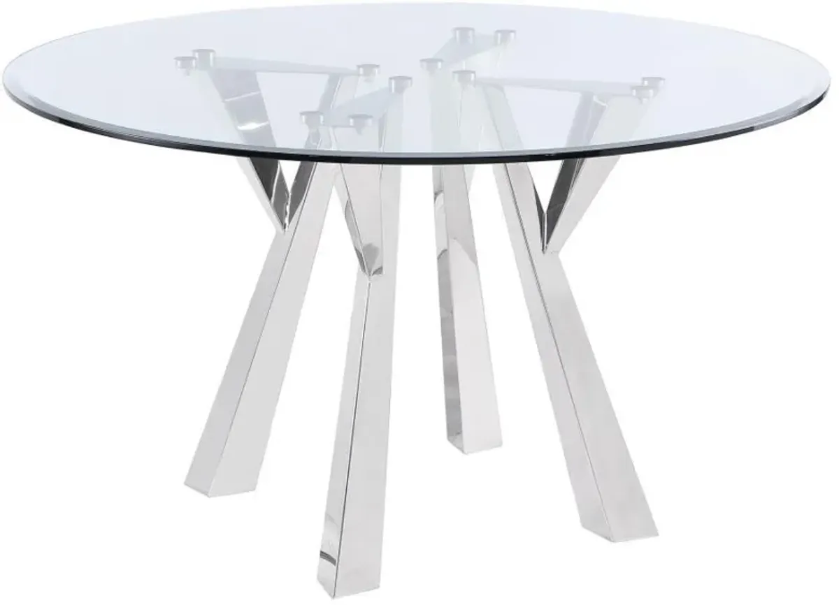 Alaia - Round Clear Glass Top Dining Table - Chrome