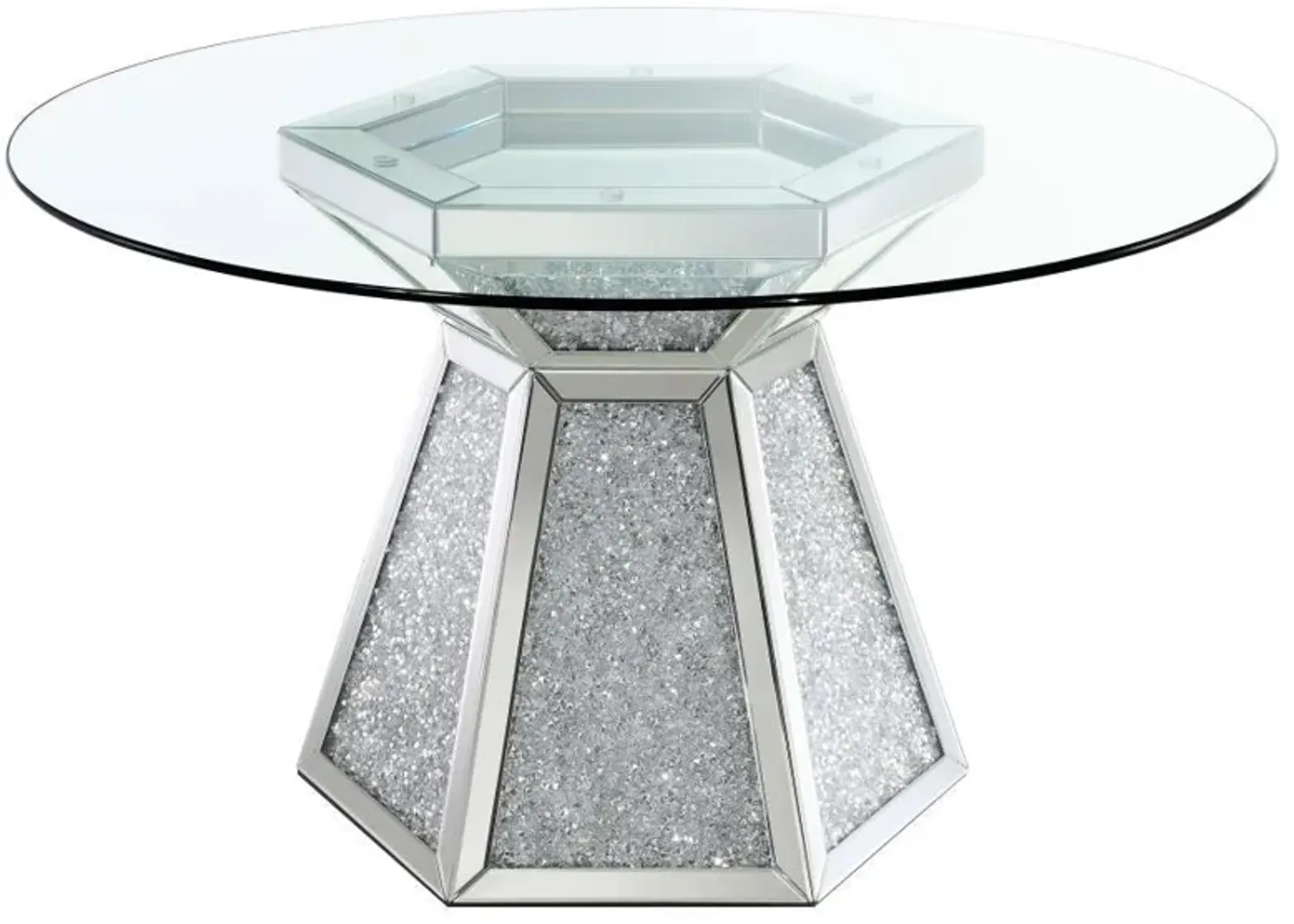 Quinn - Round Glass Top Mirrored Dining Table - Silver