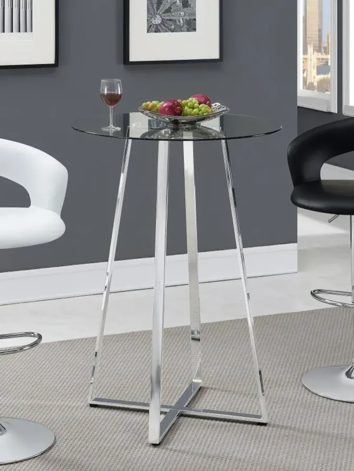 Zanella - Round Glass Top Bistro Bar Table - Chrome