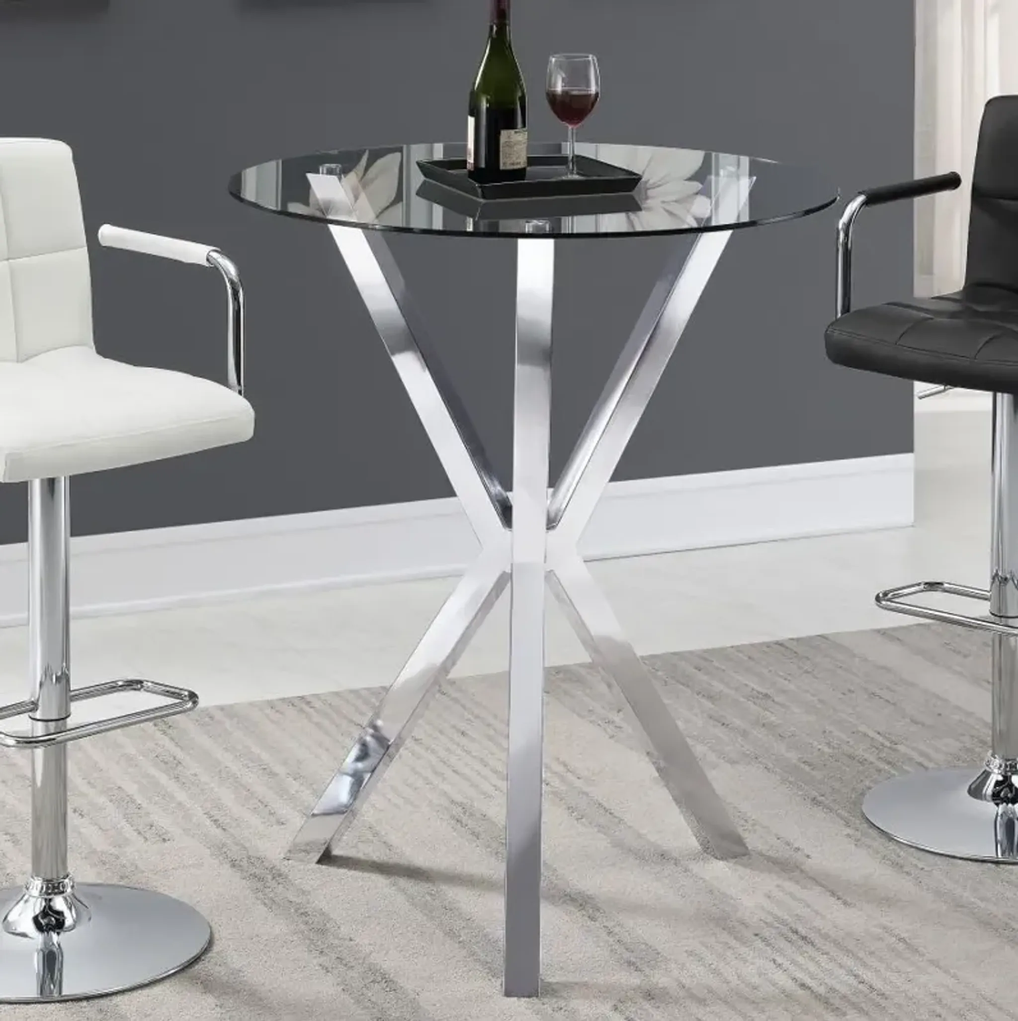 Denali Round Glass Top Bar Table Chrome Bel Furniture | Furniture.com